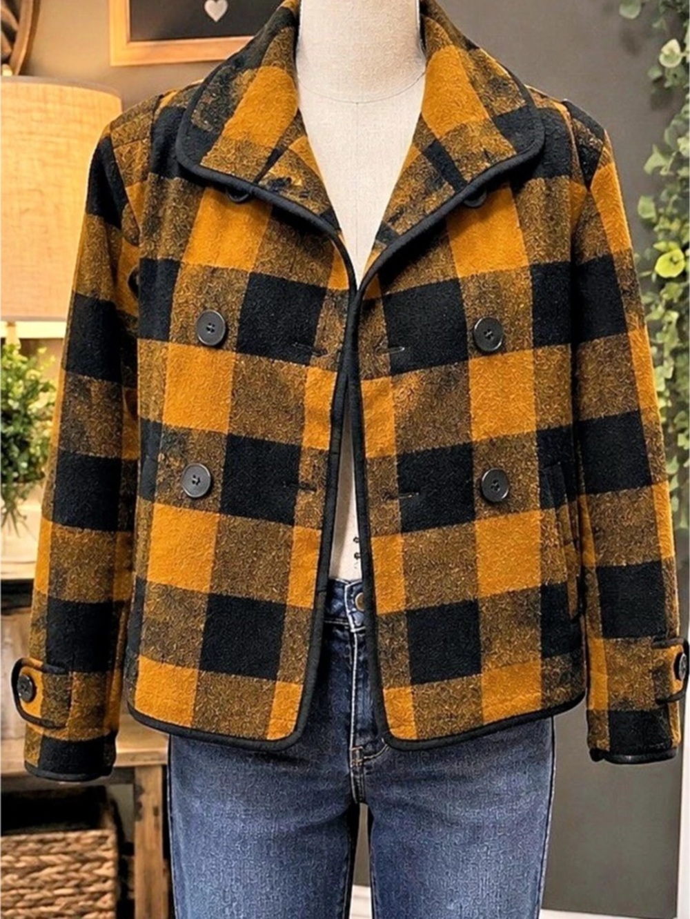 Women's Checkered Jacket in Brown & Black Like New